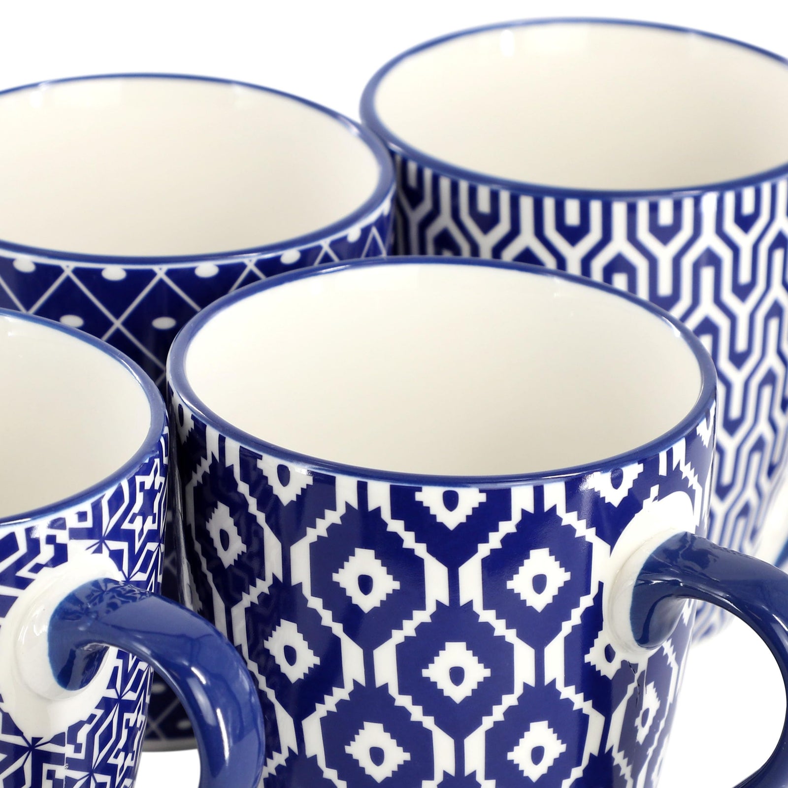 Elama Declan 6-Piece 12 oz Stoneware Coffee Mug Set, Assorted Blue and White Designs