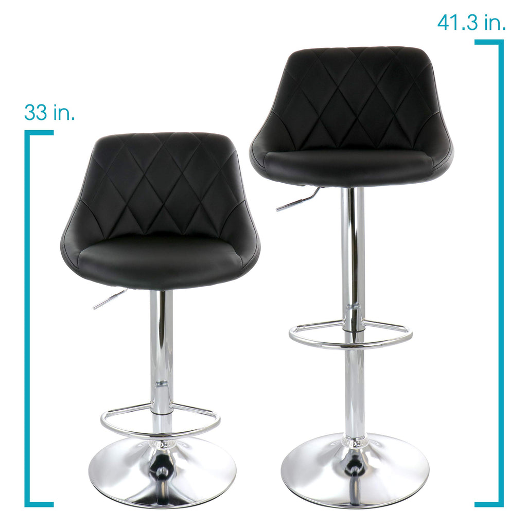 Elama Diamond Stitched Faux Leather Adjustable Bar Stool Set of 2 – Black with Chrome Swivel Base