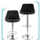 Elama Diamond Stitched Faux Leather Adjustable Bar Stool Set of 2 – Black with Chrome Swivel Base