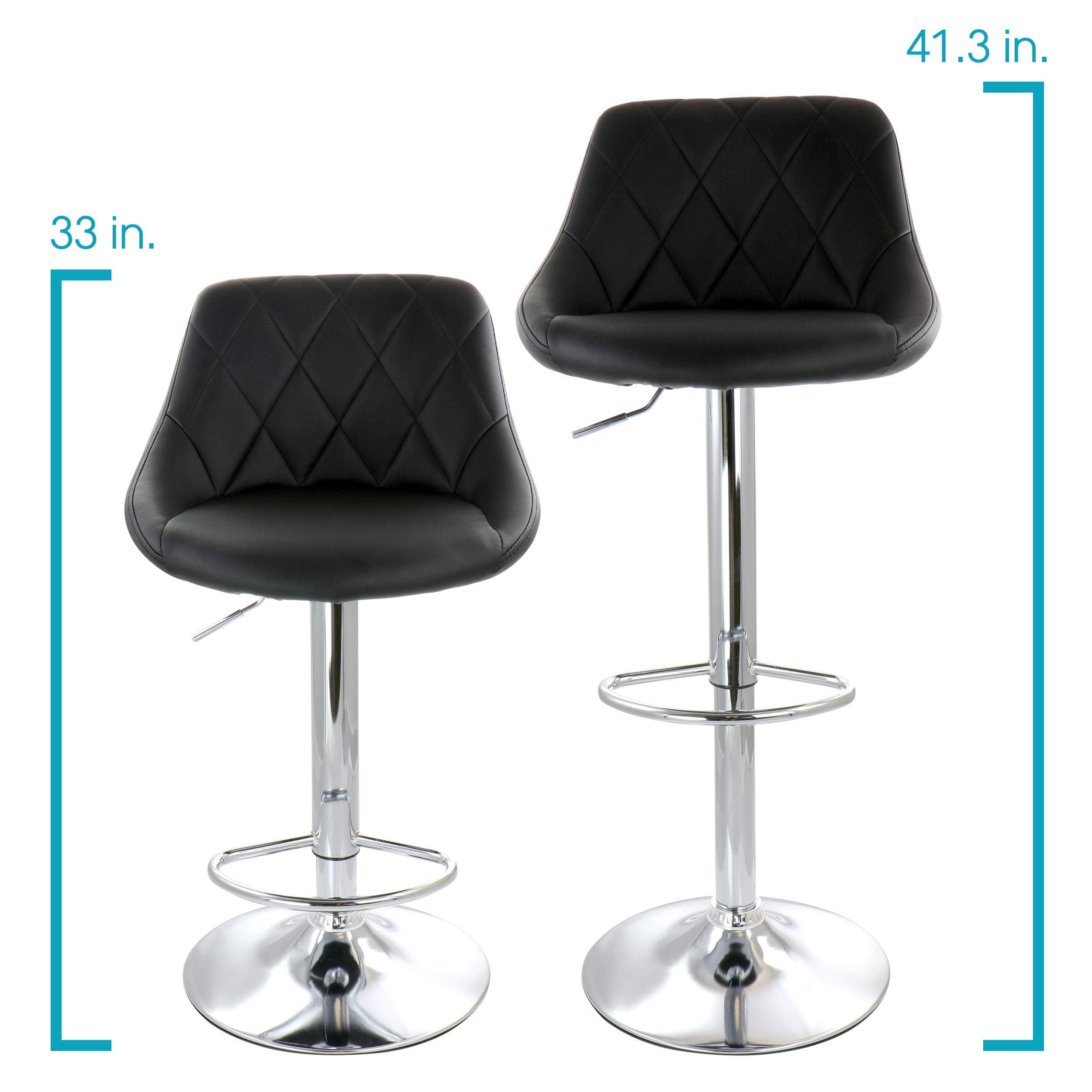 Elama Diamond Stitched Faux Leather Adjustable Bar Stool Set of 2 – Black with Chrome Swivel Base
