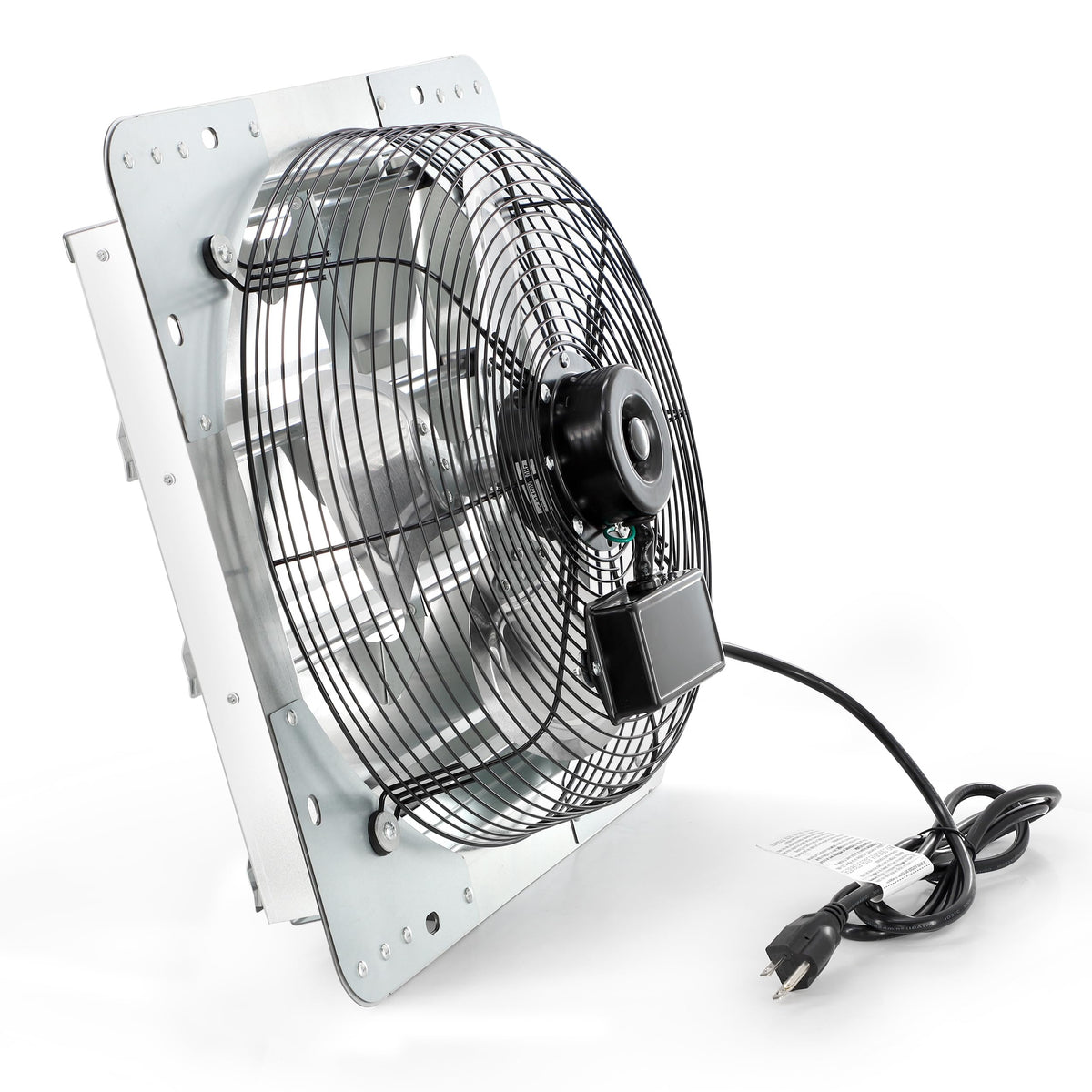 Vie Air 14 Inch Aluminum Shutter Exhaust Fan with Power Cord, Wall-Mount Ventilation, Silver