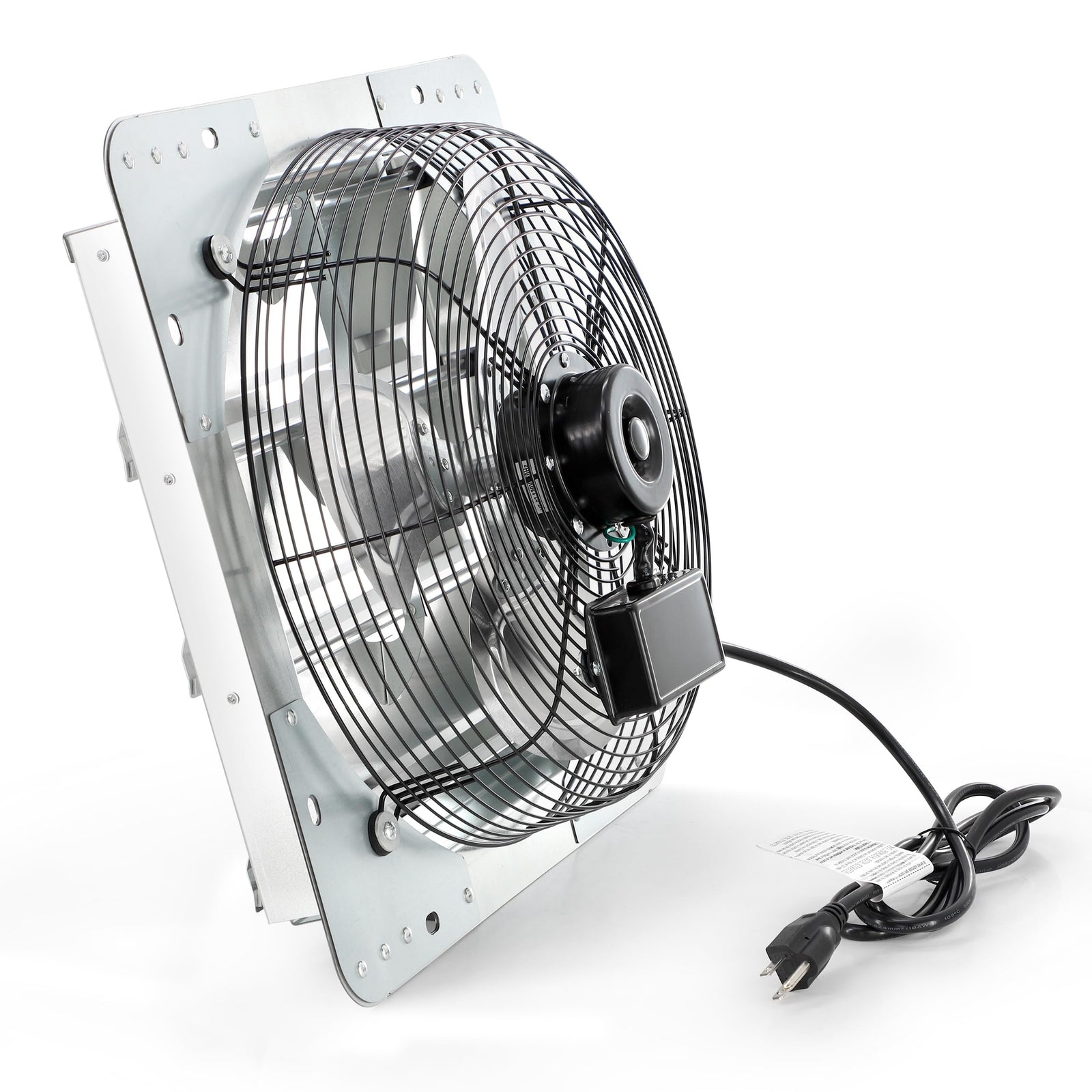 Vie Air 12 Inch Aluminum Shutter Exhaust Fan with Power Cord, Wall-Mount Ventilation, Silver