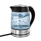 Megachef Glass and Stainless Steel Electric Tea Kettle, 1.8 L Cordless Borosilicate Kettle with LED and Auto Shut-Off