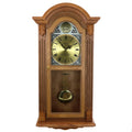Bedford Clock Collection Honey Oak 29" Chiming Pendulum Wall Clock – Quartz Westminster Chimes, Golden Oak Finish with Roman Numeral Metal Dial