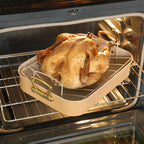 Gibson Home Broxton 2-Piece Carbon Steel Nonstick Roaster Pan with Rack, Apricot