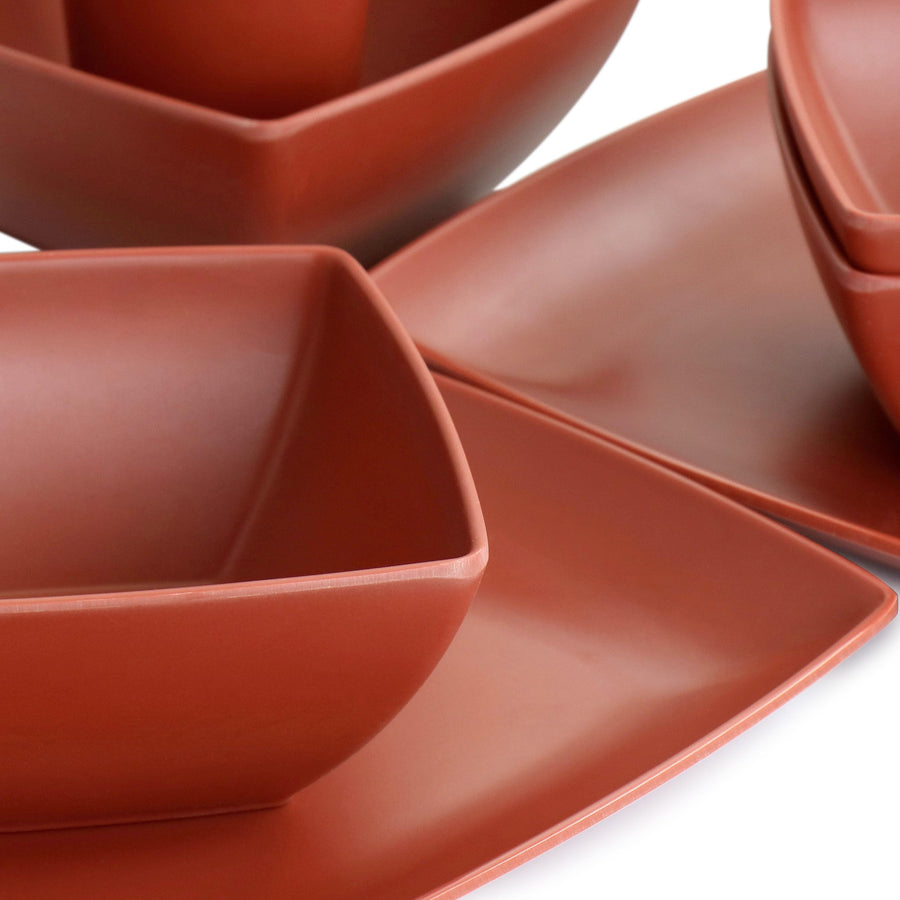 Gibson Home Grayson 12-Piece Square Melamine Dinnerware Set, Service for 4, Orange