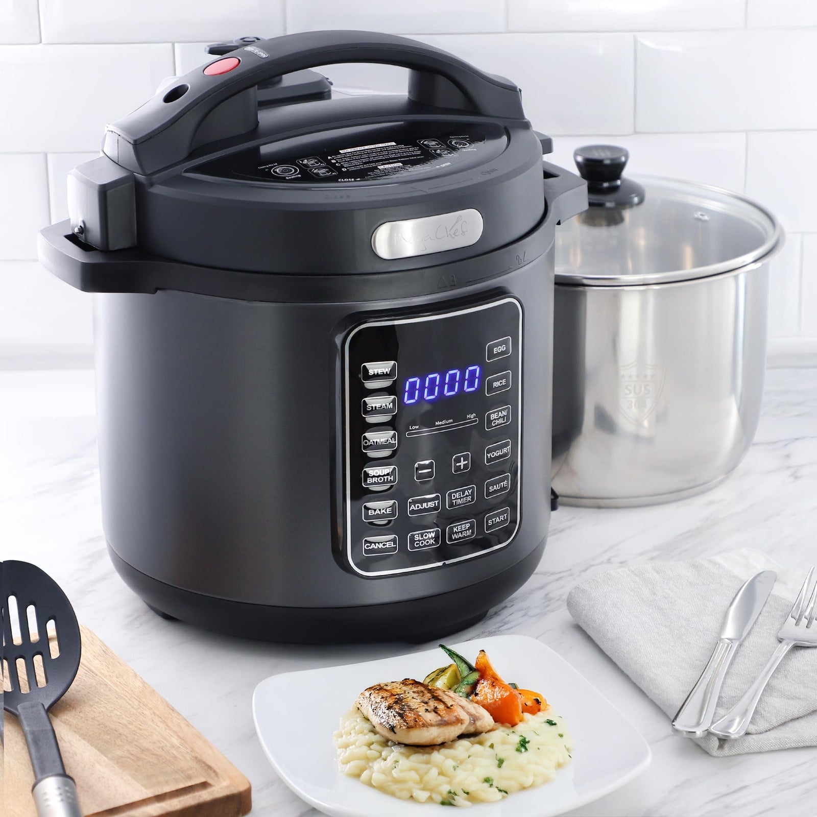 MegaChef 6-Quart 11-in-1 Electric Pressure Cooker & Multi-Cooker with Stainless Steel Crock