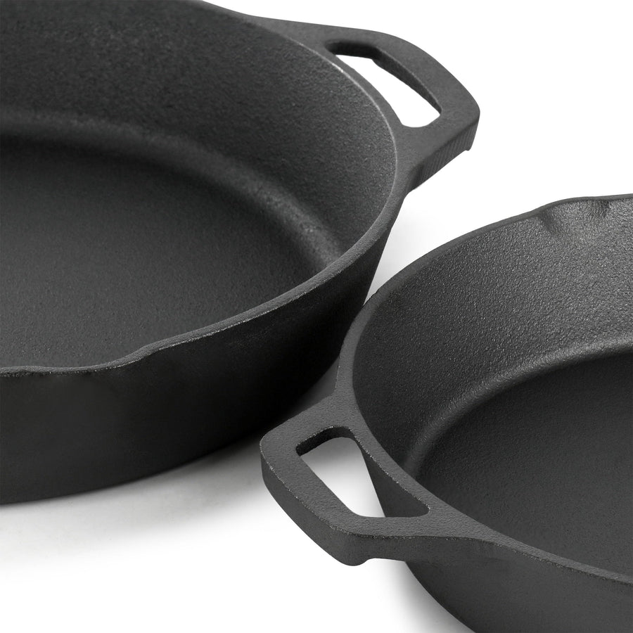 MegaChef 13-Piece Pre-Seasoned Cast Iron Skillet Set with Tempered Glass Lids & Silicone Handle Holders