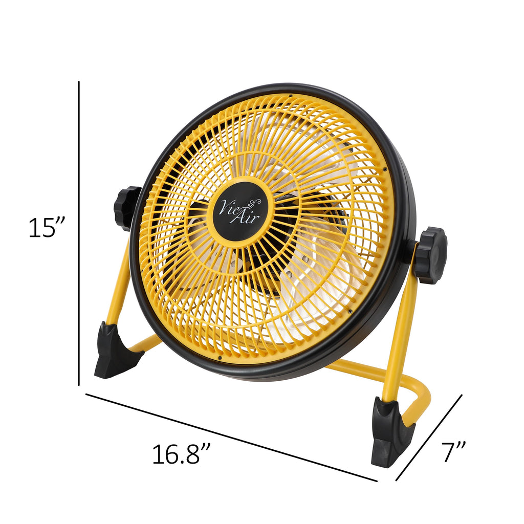 Vie Air 12-Inch Rechargeable Indoor/Outdoor Weatherproof Floor Fan – IPX4 Water-Resistant, Cordless Patio & Garage Cooling, Yellow