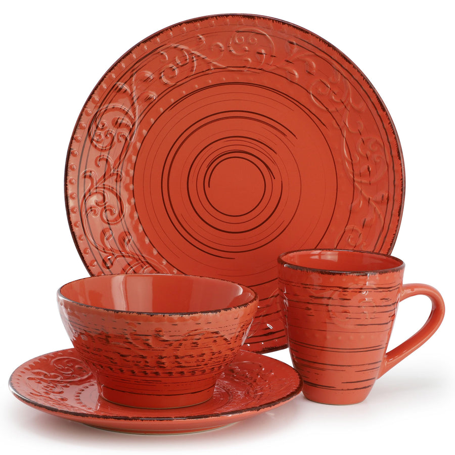 Elama Malibu Jasper 16-Piece Stoneware Dinnerware Set, Reactive Glaze Orange - Service for 4