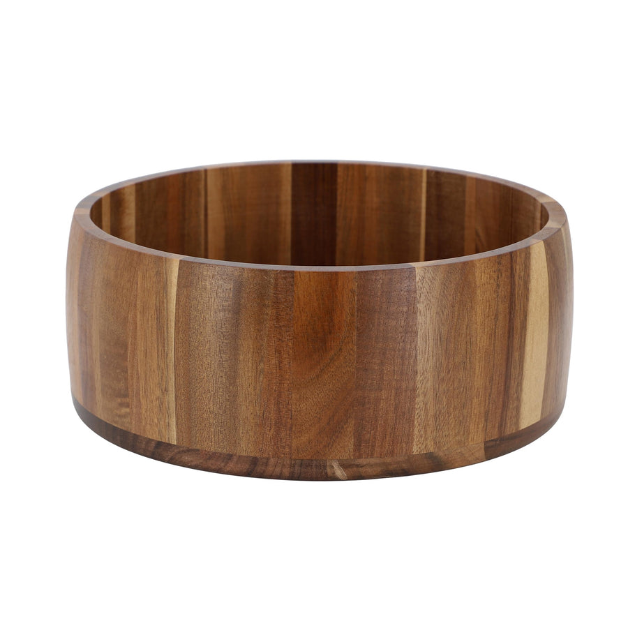 Elama 9.75" Straight-Sided Acacia Wood Salad & Serving Bowl, Large Rustic Wooden Bowl