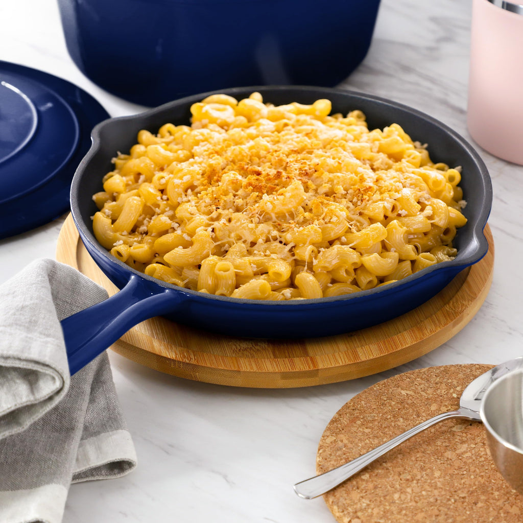 MegaChef 7-Piece Enameled Cast Iron Cookware Set in Blue — 5-Qt Dutch Oven, Skillet, Saucepan, Sauté & Lids, Induction-Compatible Heirloom Cookware