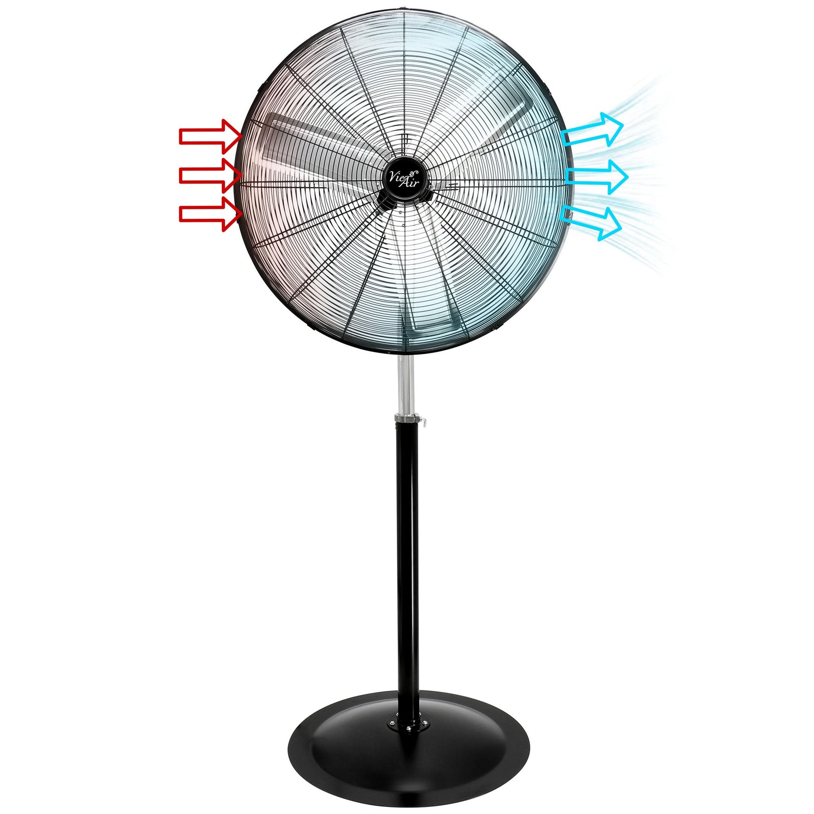 Vie Air 30 Inch Industrial Heavy Duty Oscillating Metal Pedestal Stand Fan, 3-Speed