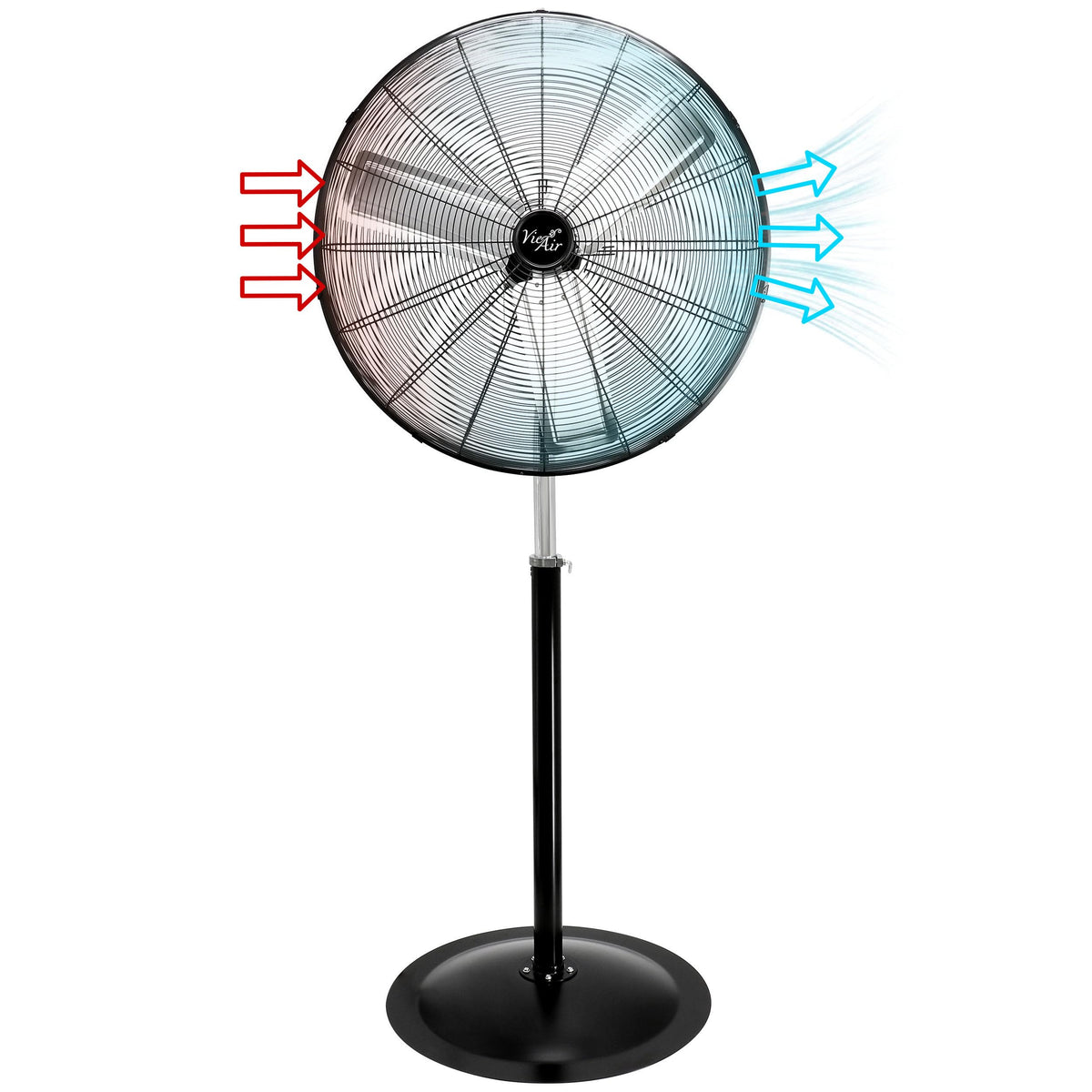 Vie Air 30 Inch Industrial Heavy Duty Oscillating Metal Pedestal Stand Fan, 3-Speed