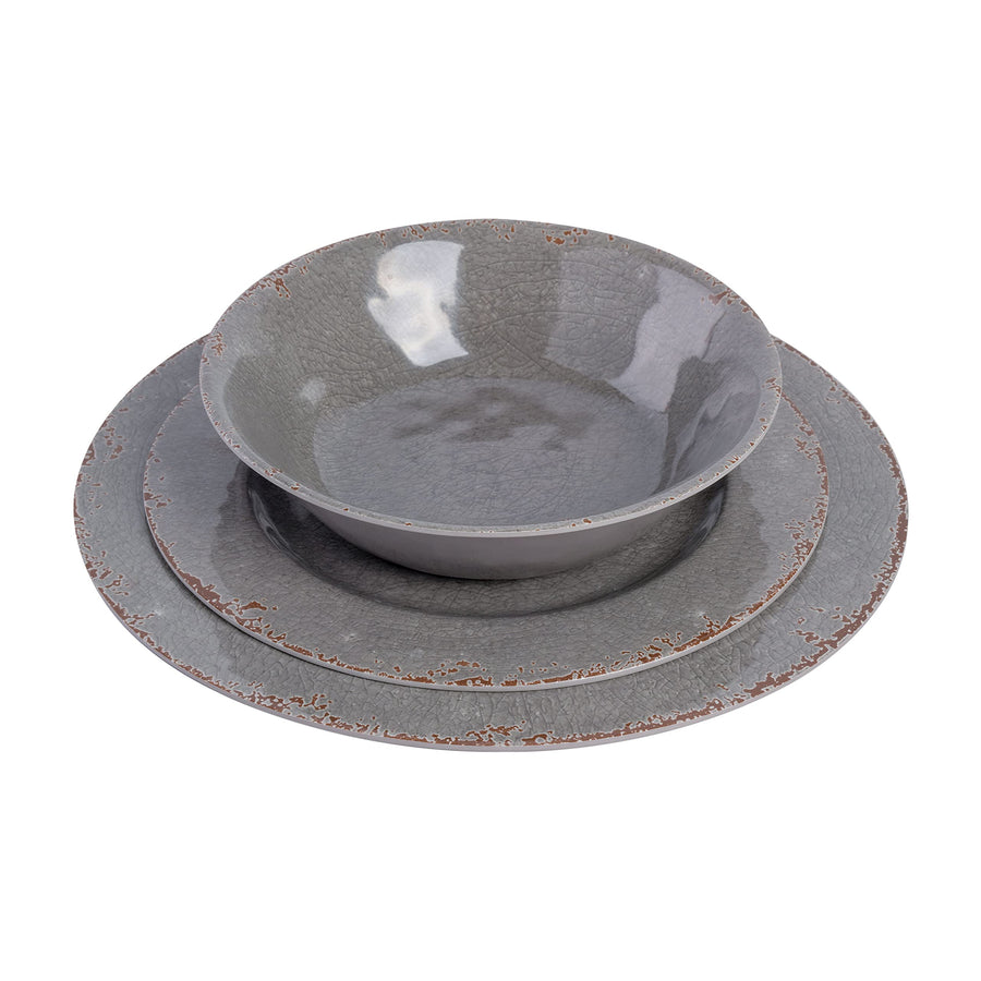 Gibson Home Mauna 12-Piece Melamine Dinnerware Set, Service for 4, Grey Rustic