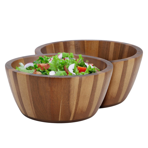 Elama 2-Piece 8.5" Acacia Wood Salad Bowl Set – Natural Hardwood Serving Bowls for Dining & Entertaining (Dark Acacia)
