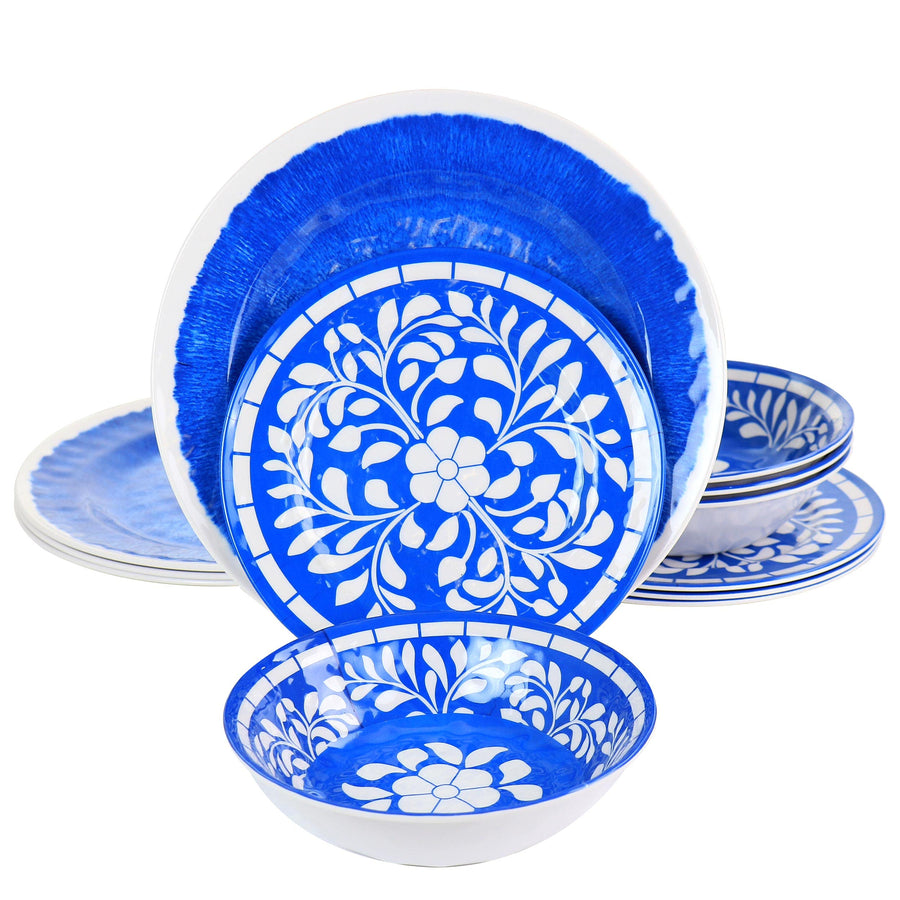Elama Elly 12 Piece Blue Melamine Dinnerware Set, Service for 4