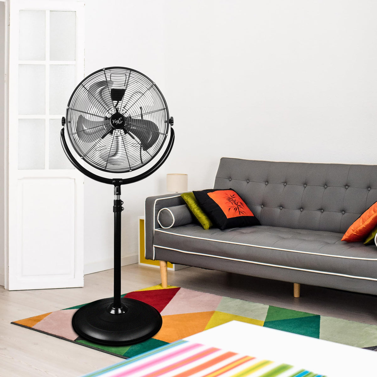 Vie Air VA-20PMC 20 Inch Industrial Metal Drum Fan, 3-Speed 360 Degree Tilting Pedestal