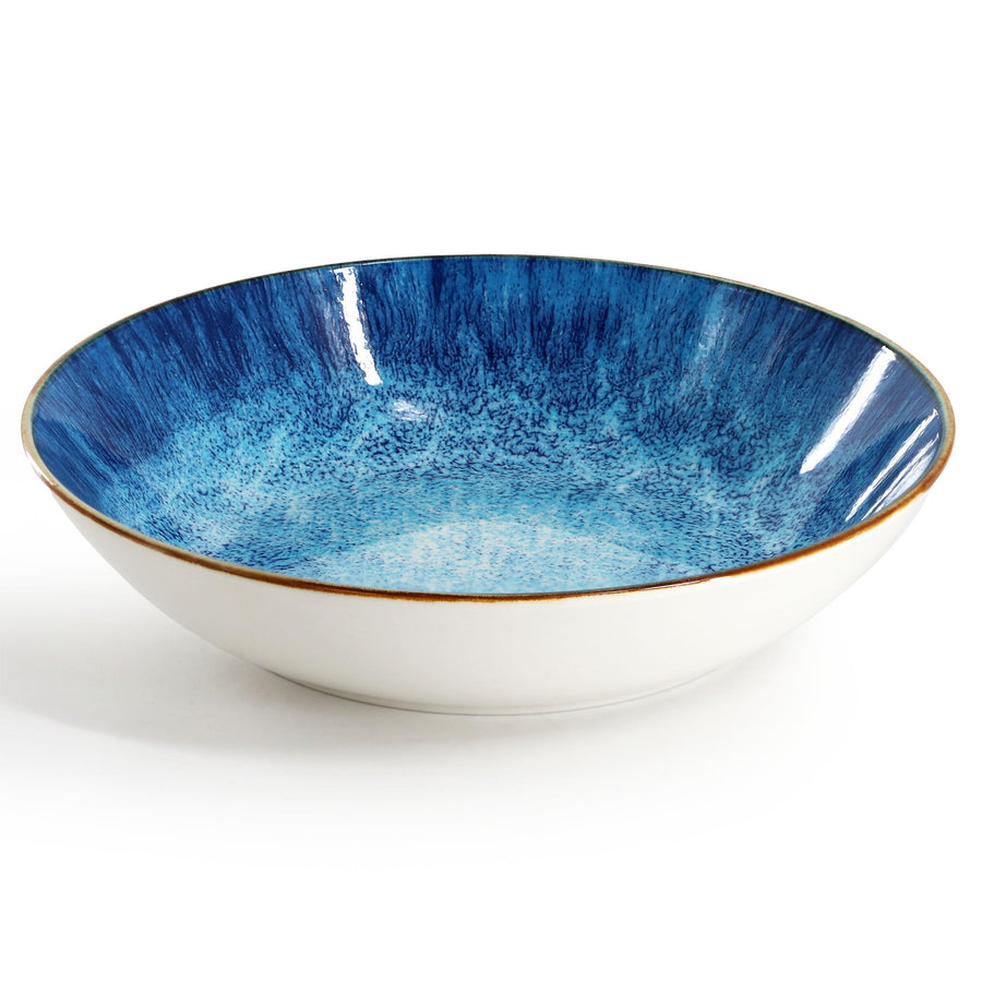 Elama Oceanus 16 Piece Round Porcelain Double Bowl Dinnerware Set in Blue, Service for 4