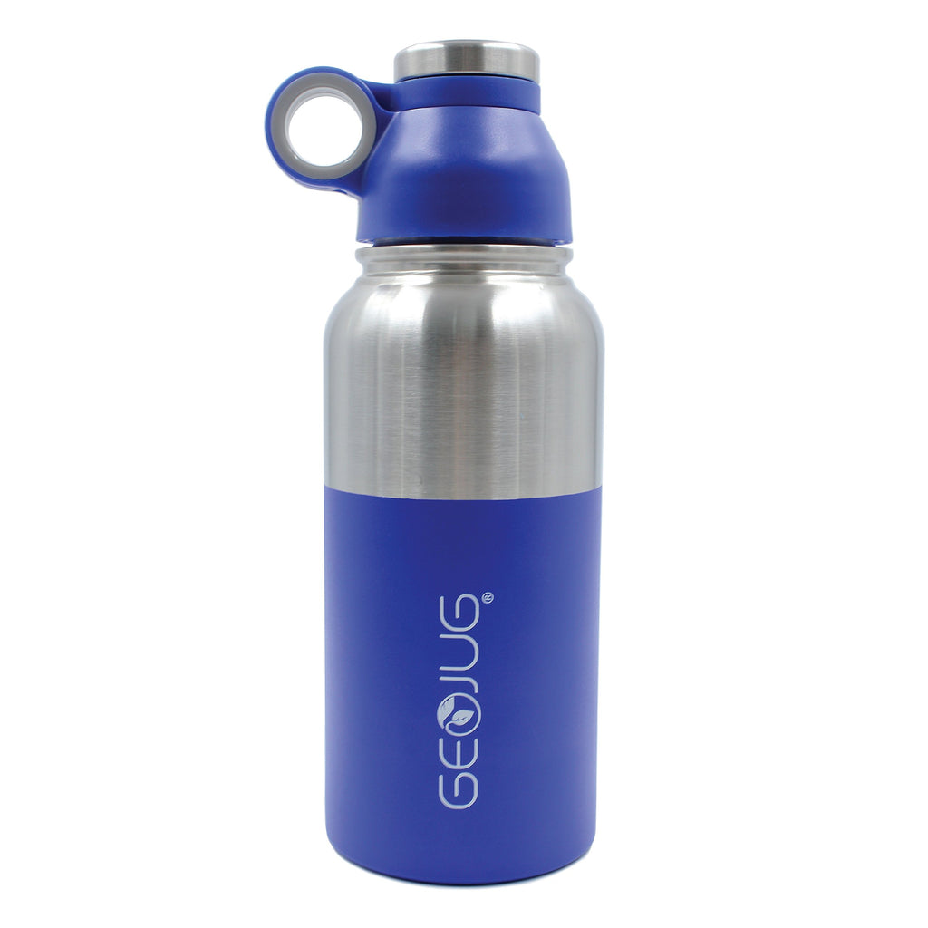 Brentwood GeoJug 18 oz blue stainless steel vacuum insulated water bottle with flip-and-sip cap