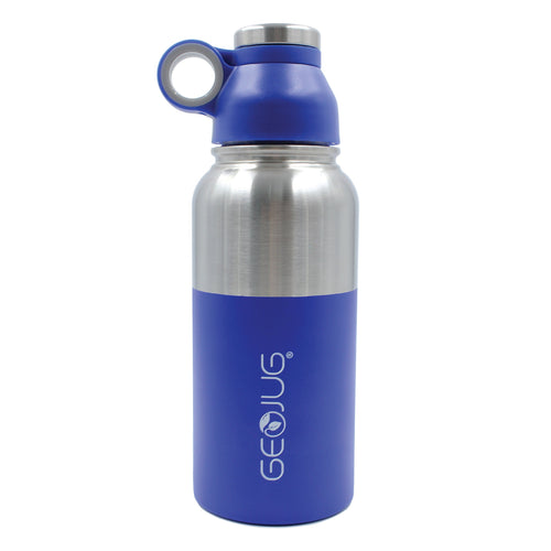 Brentwood GeoJug 18 oz blue stainless steel vacuum insulated water bottle with flip-and-sip cap