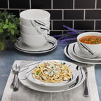 Elama Sarah 12 Piece Porcelain Black Ribbon Dinnerware Set, Service for 4 in White and Black