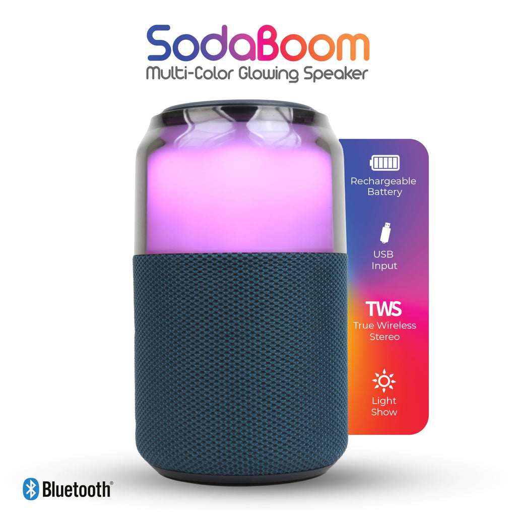 SuperSonic SodaBoom SC-2335BT Portable Bluetooth 5.4 LED Speaker with TWS Pairing - Blue