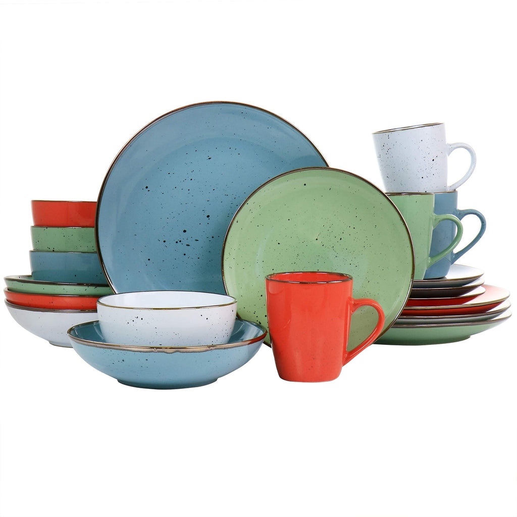 Elama Evelynn 20-Piece Mix & Match Stoneware Dinnerware Set – Assorted Colors Service for 4