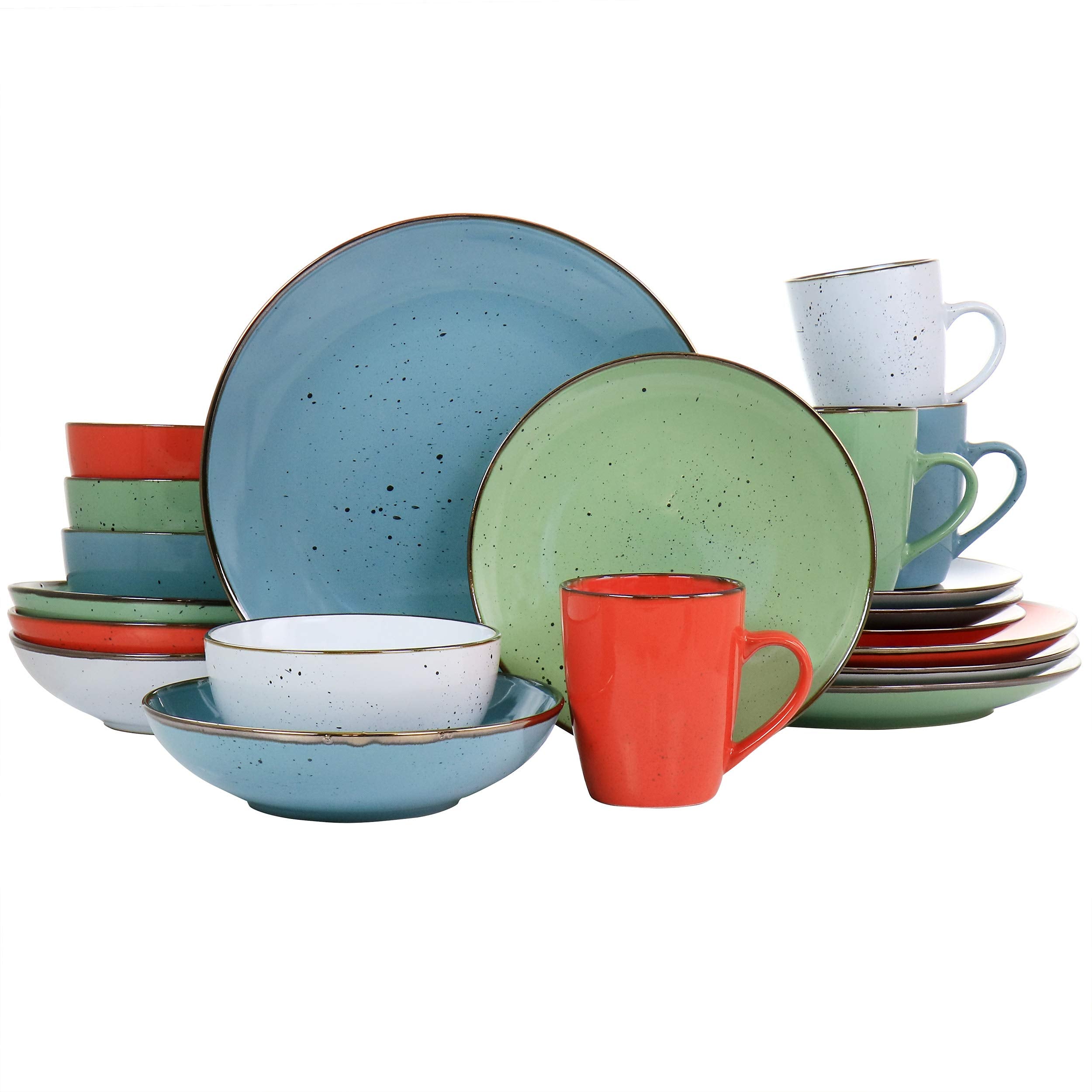 Elama Evelynn 20-Piece Mix & Match Stoneware Dinnerware Set – Assorted Colors Service for 4