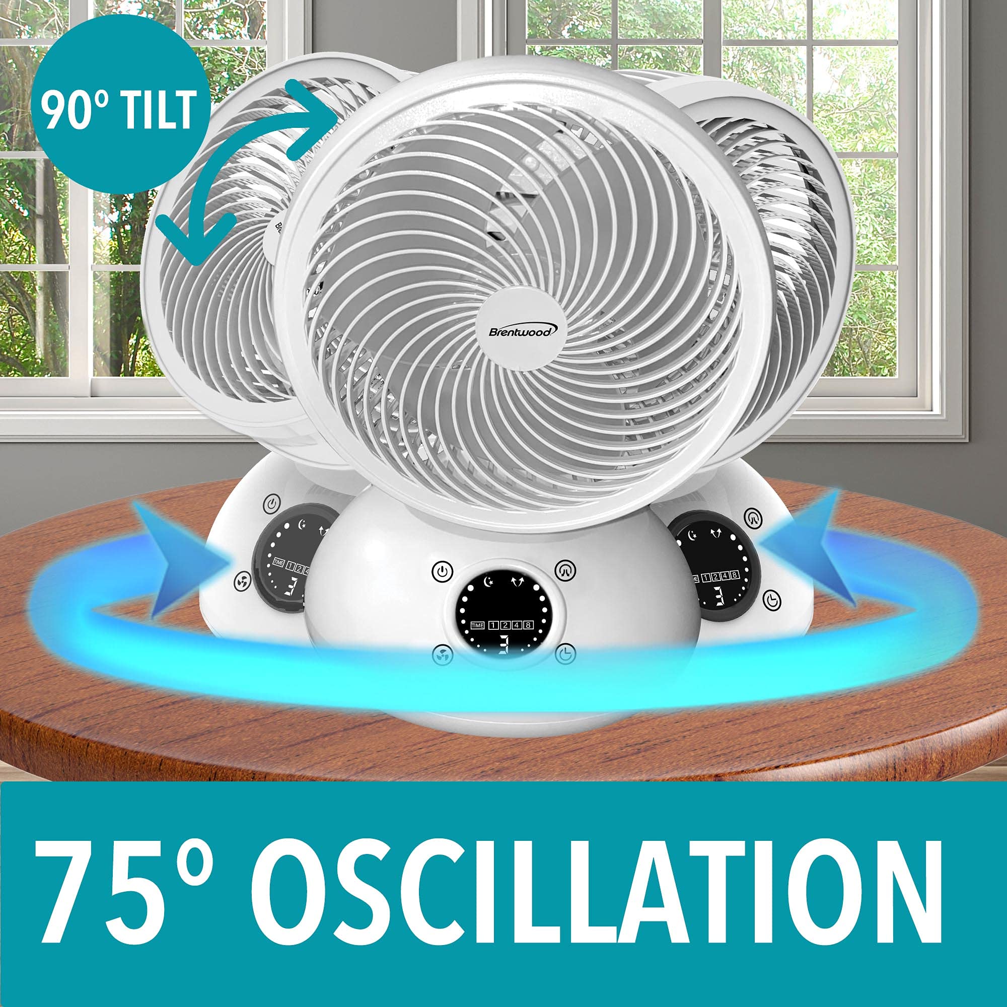 Brentwood 6" 3-Speed Oscillating Desktop Fan – White with Remote, Timer & Auto Shut-Off