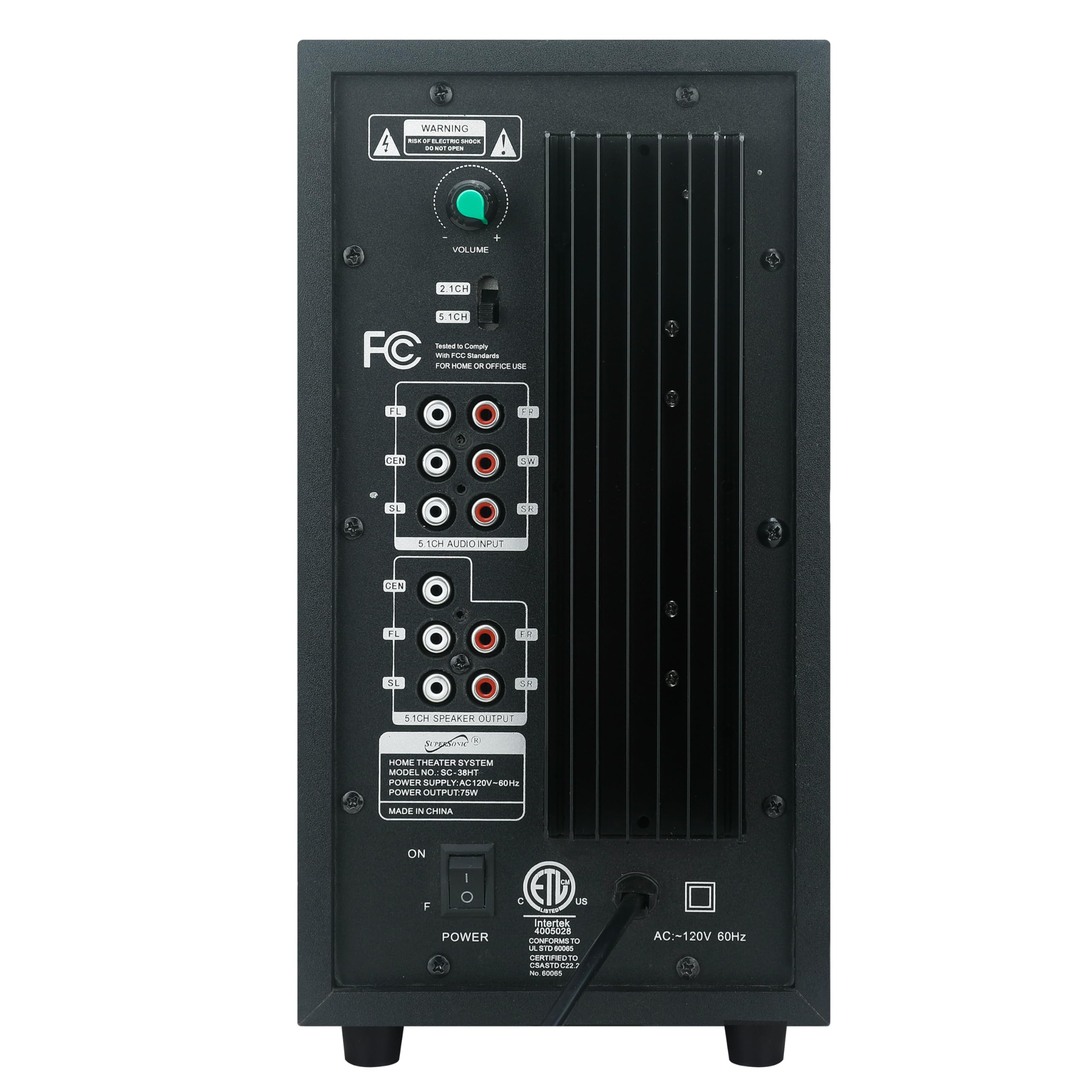 SuperSonic SC-38HT 5.1 Channel DVD Home Theater System with Karaoke - 75W Total, 2 Microphone Jacks, USB Input, FM Radio, Region Free
