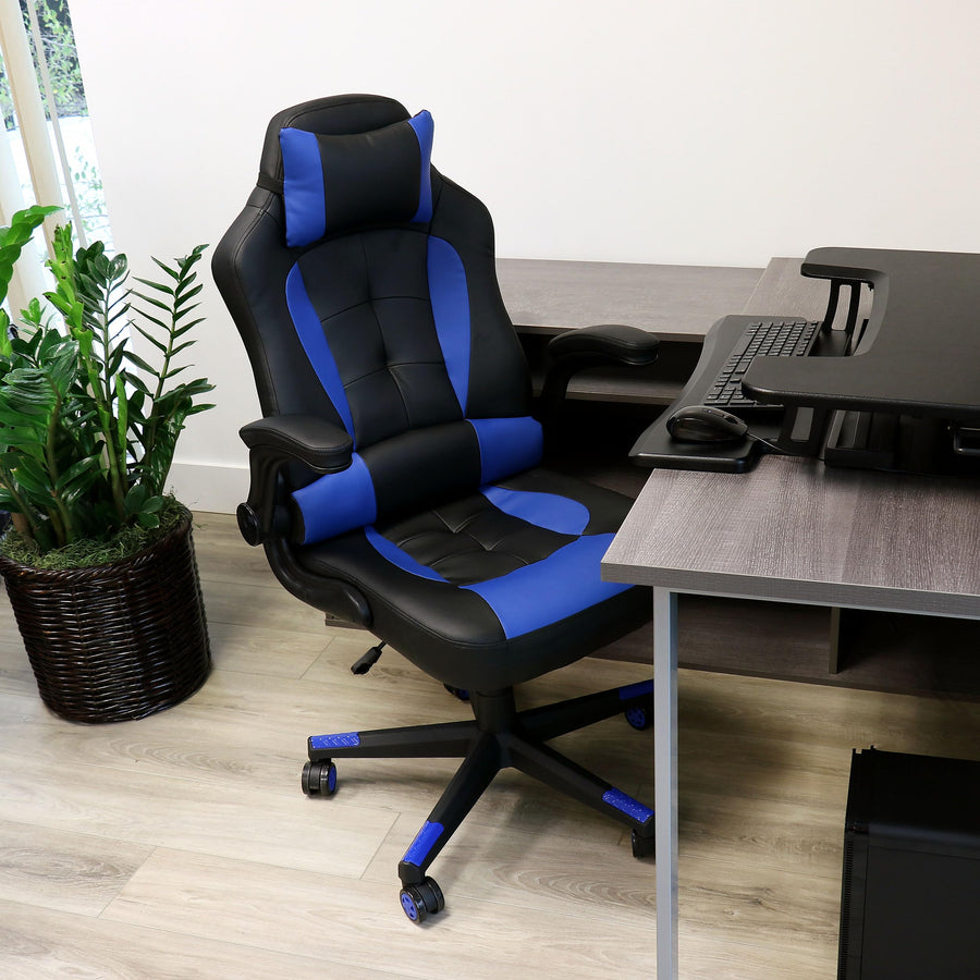 Elama Adjustable Swivel Office and Gaming Chair, Blue, Padded Faux Leather, 250 lb