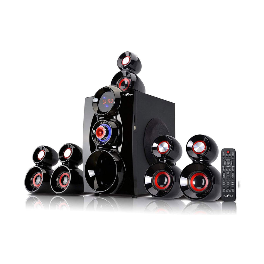 beFree Sound 5.1 Channel Bluetooth Surround Sound Speaker System, 170W, Red