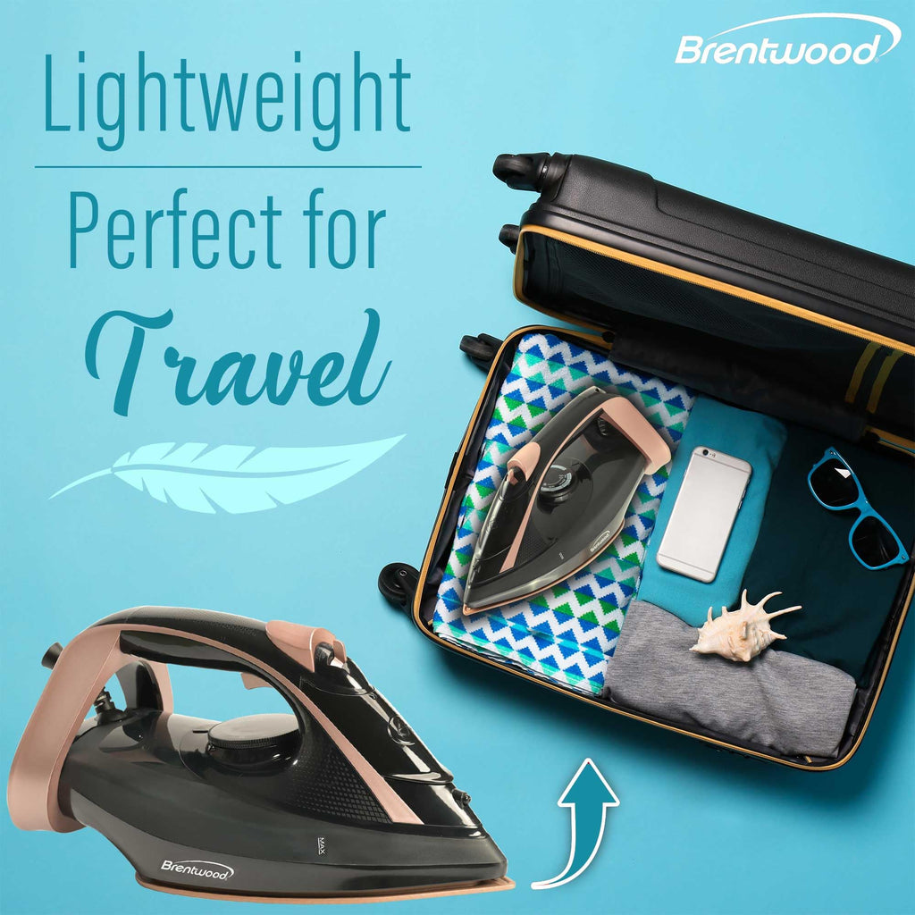 Brentwood MPI-69BKRG 1200W Ceramic Non-Stick Steam Iron with Vertical Steam & Self-Clean - Rose Gold
