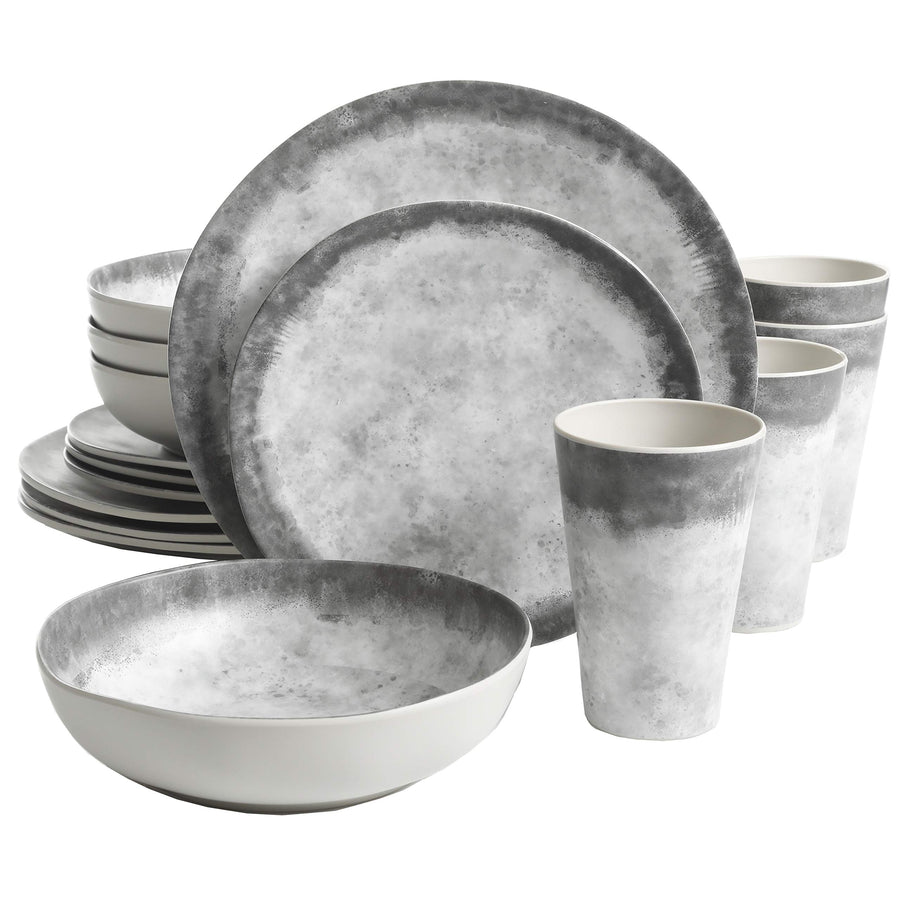 Gibson Home Granite Organic Round Melamine Dinnerware Set, Marble (16-Piece, Service for 4)