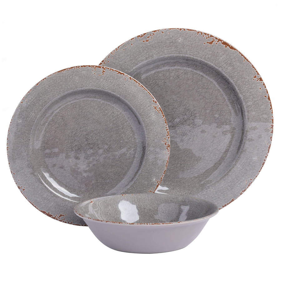 Gibson Home Mauna 12-Piece Melamine Dinnerware Set, Service for 4, Grey Rustic