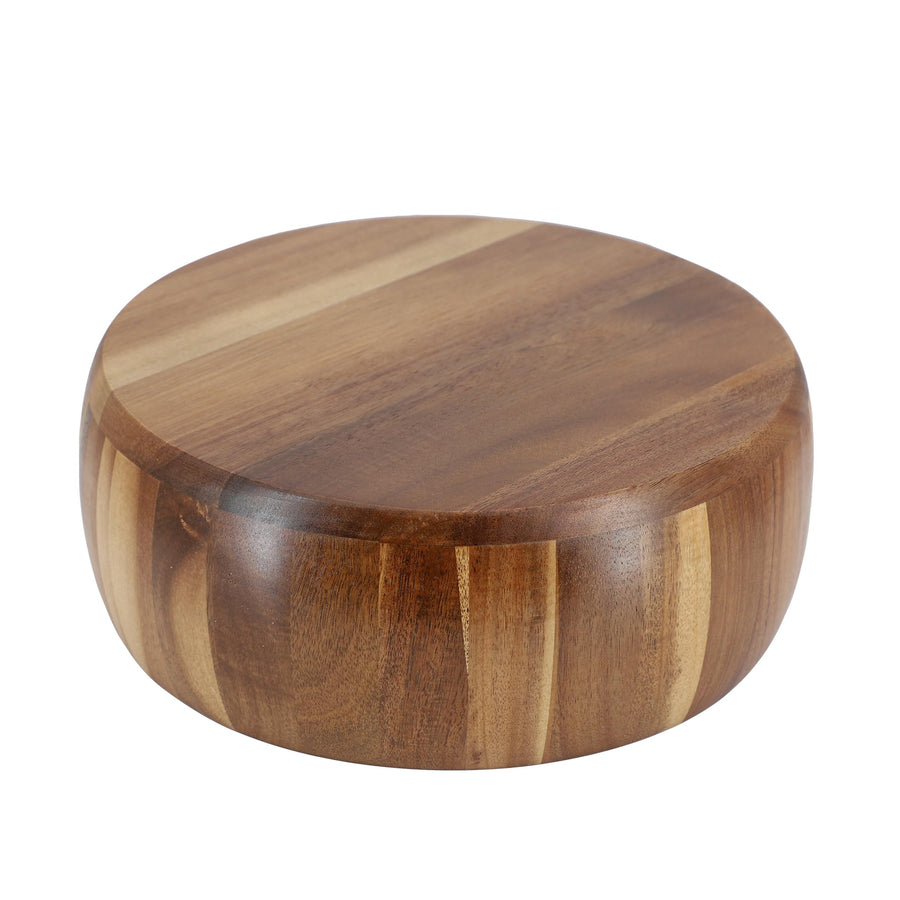 Elama 9.75 Inch Rounded Side Acacia Wood Salad Bowl, Large Rustic Wooden Serving Bowl