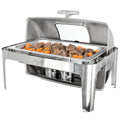 MegaChef 9.5-Quart Oblong Roll-Top Stainless Steel Chafing Dish – Catering Buffet Server with View Window for Parties & Events