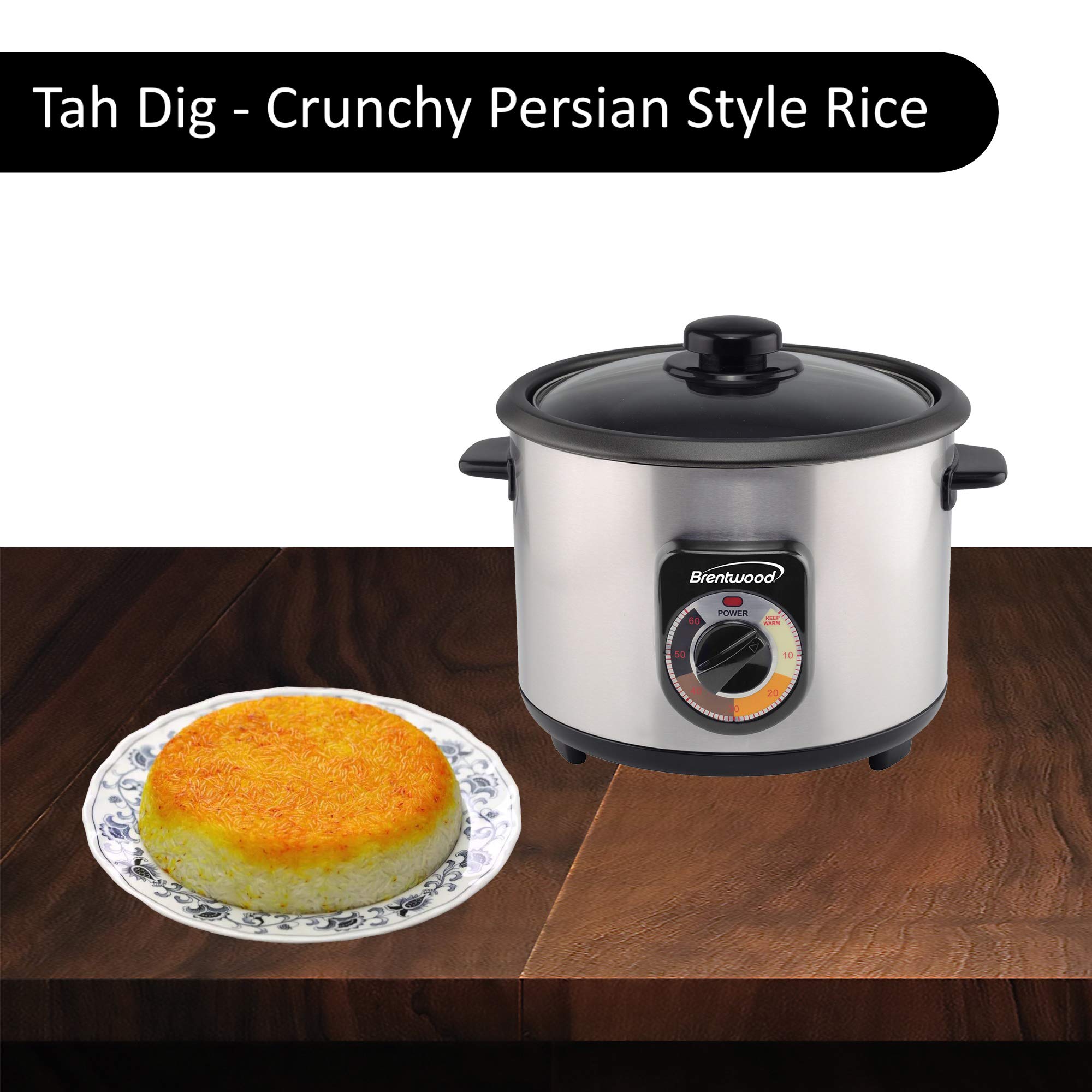 Brentwood TS-1020S 10-Cup Stainless Steel Persian Rice Cooker – Crunchy Tahdig with Timer
