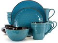 Elama Sea Glass 16-Piece Round Stoneware Dinnerware Set – Turquoise Coastal Service for 4