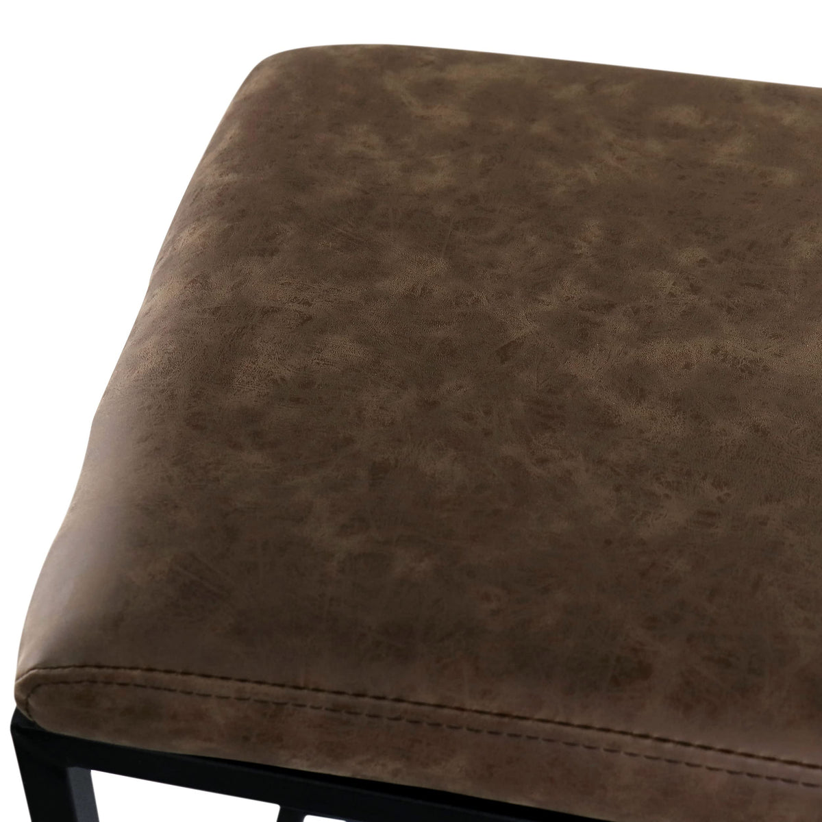 Elama ELM-2102 Faux Leather Bar Chair, Set of 2 - Brown Backless Stool with Black Metal Base
