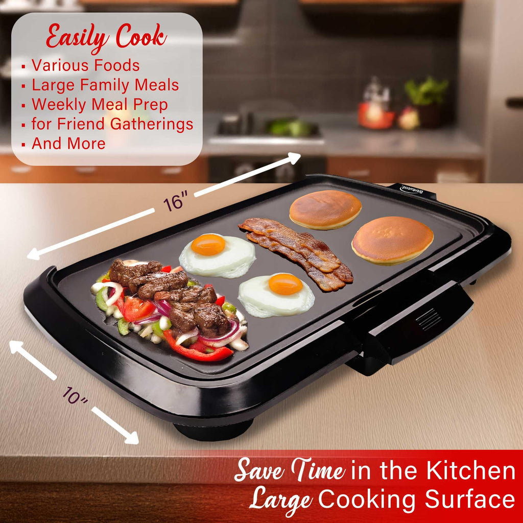 Brentwood TS-821 16 x 10 in Non-Stick Electric Griddle with Removable Drip Tray - Black, 1200W