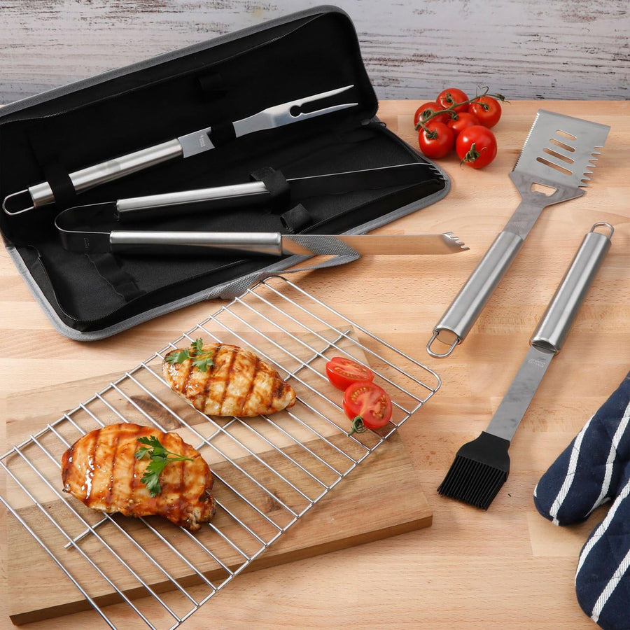 Gibson Home Grill Basics 5-Piece Stainless Steel BBQ Tool Set with Storage Bag