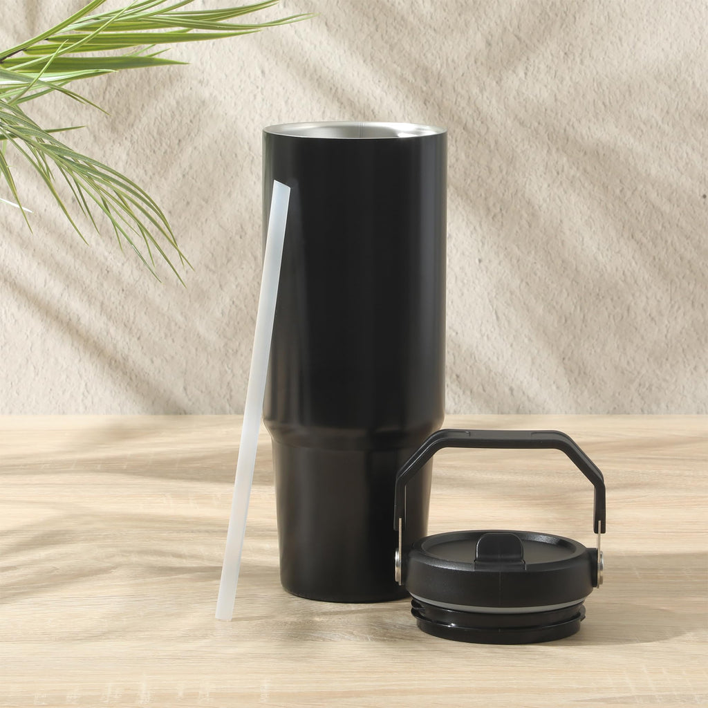Gibson Home Marina 29 oz Stainless Steel Insulated Tumbler with Handle and Straw, Black