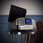 Trexonic TRX-16 Retro Bluetooth Turntable & CD Player – 3-Speed Vinyl, AM/FM Radio, USB Recording, Black