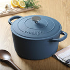 Crock-Pot Artisan 7-Quart Round European Enameled Cast Iron Dutch Oven with Lid – Matte Navy Blue