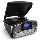 Trexonic TRX-16 Retro Bluetooth Turntable & CD Player – 3-Speed Vinyl, AM/FM Radio, USB Recording, Black
