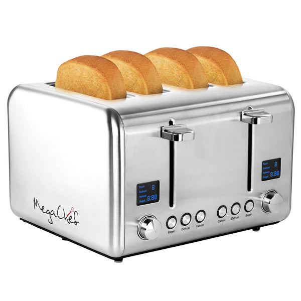 MegaChef 4 Slice Extra-Wide Slot Toaster, Stainless Steel