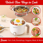 Brentwood HPS-3172W 1.5L Multi-Function Electric Hot Pot Cooker & Steamer, White - 600W Ceramic Non-Stick