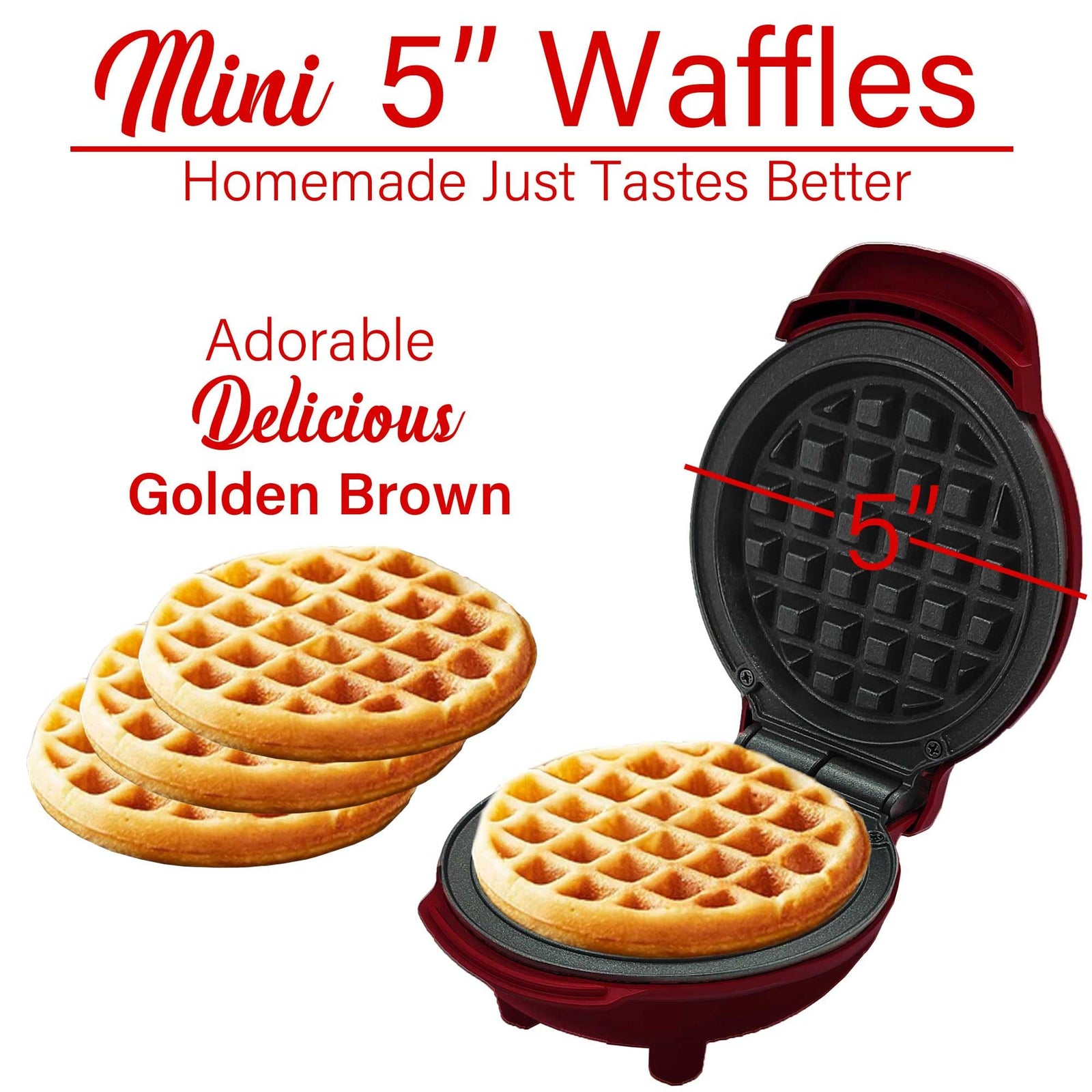 Brentwood TS-2141R Non-Stick 5 Inch Mini Waffle Maker, Red